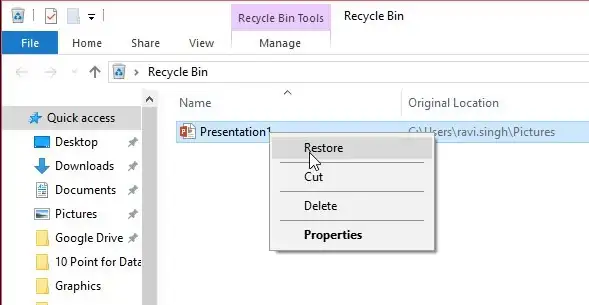 Restore File From Recycle Bin
