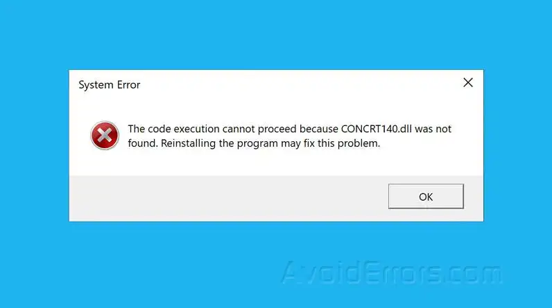 Сообщение Windows о том, что файл concrt140.dll не найден