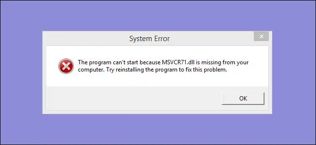 Сообщение Windows об отсутствии необходимого файла DLL
