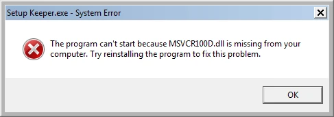 Сообщение о невозможности запуска программы из-за отсутствия msvcr100d.dll