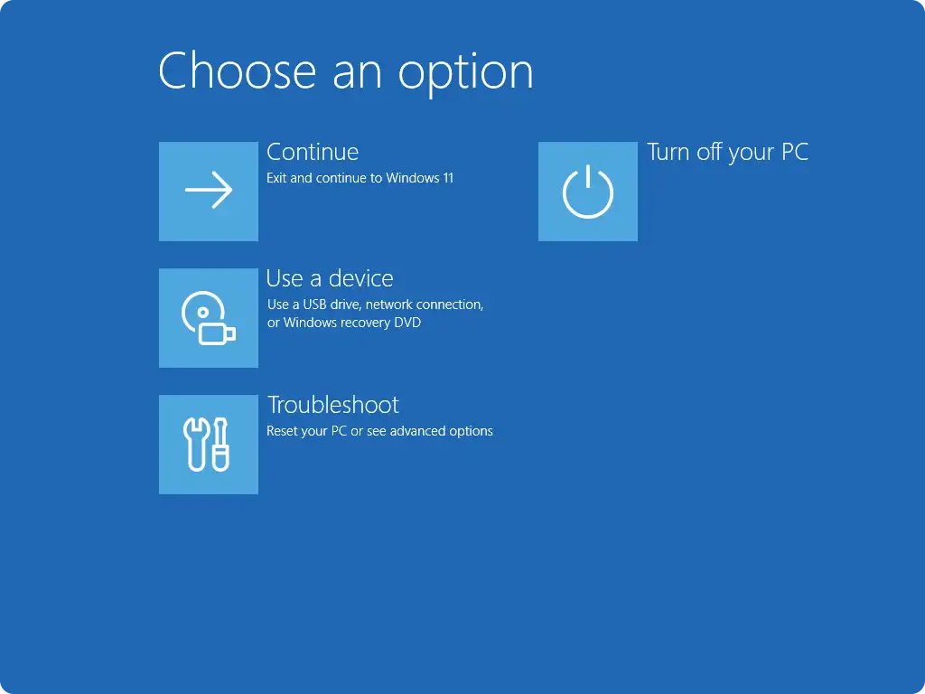 Windows Recovery Environment Choose An Option