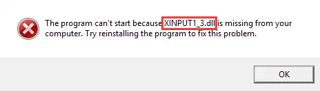 Сообщение об отсутствии xinput1_3.dll при запуске программы в Windows
