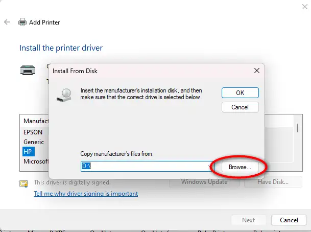 Install Printer From Disk